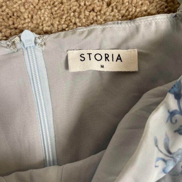 Storia Dress Womens M Blue Floral Coquette Ruffle Milkmaid Corset Puff Wedding - Picture 4 of 11